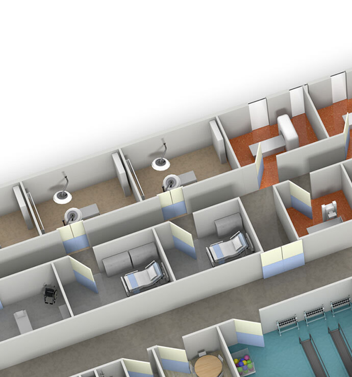 Operating theatres, laboratories, intensive care and X-Ray